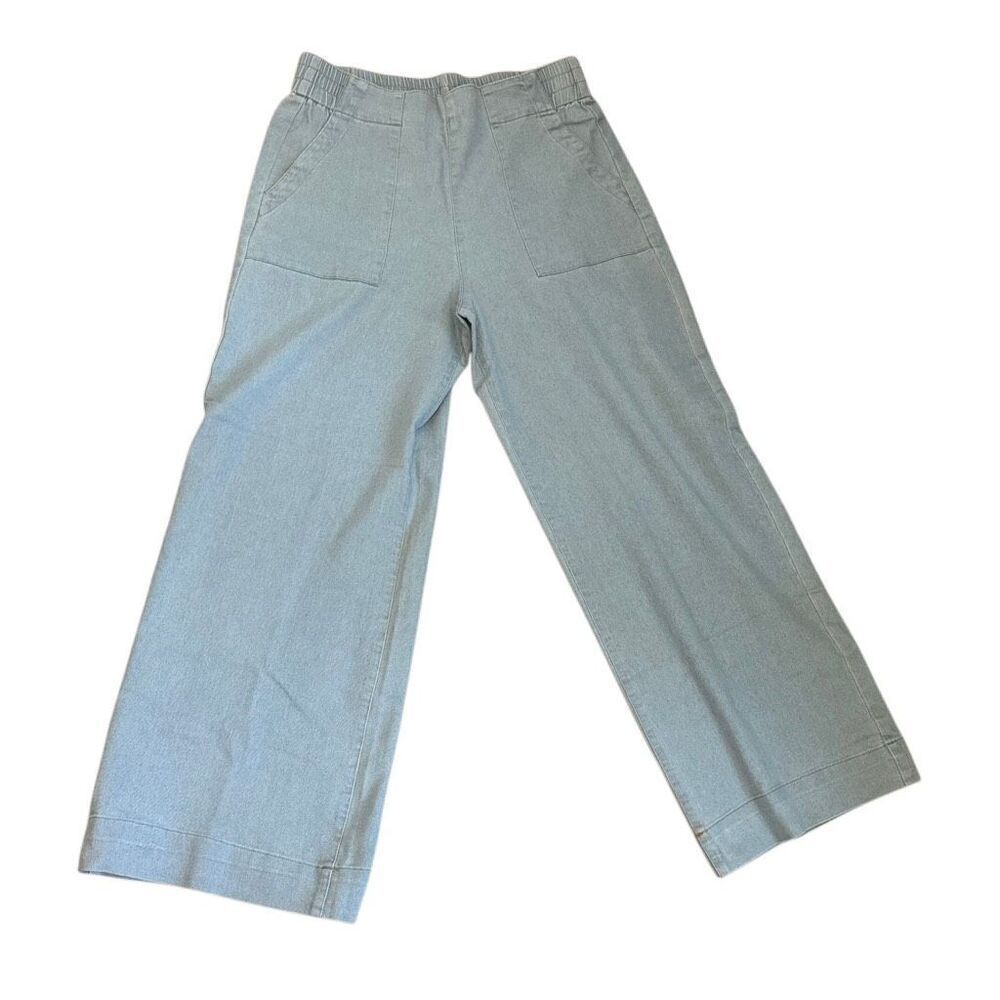 Free Breezy Pull On Blue Elastic Waist Denim Wide Leg Jeans M
